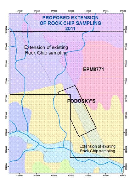5.4 Podosky s (EPM/8771) During the March Quarter one rock chip sample was collected at the Podosky s tenement.