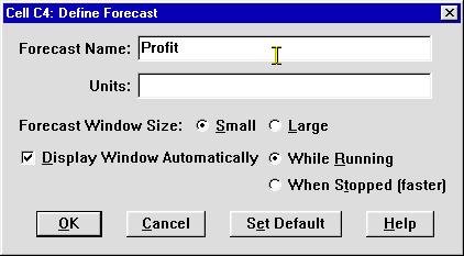 2. Define Forecast Cell Move the cursor to cell C4. Then click on the Crystal Ball Define Forecast icon.
