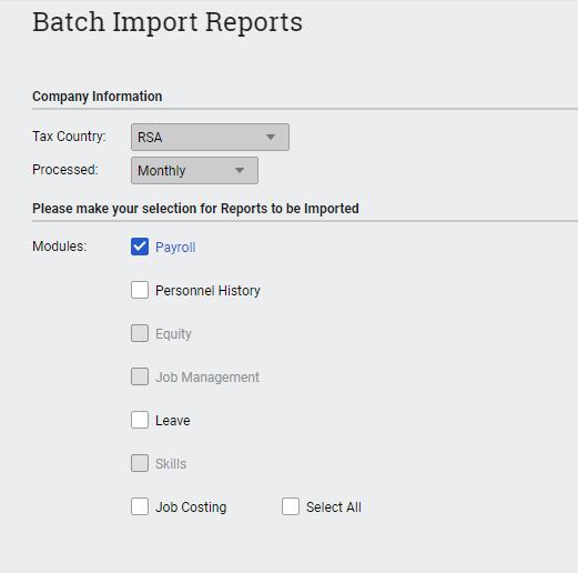 6.0 Reports and Report Writer Codes 6.1 Instructions to Import Reports Reports can either be imported from Batch Import Reports or from the Export/Import Reports option on the Reports Menu. 6.1.1 Batch Imports Un-tick the Select All option.