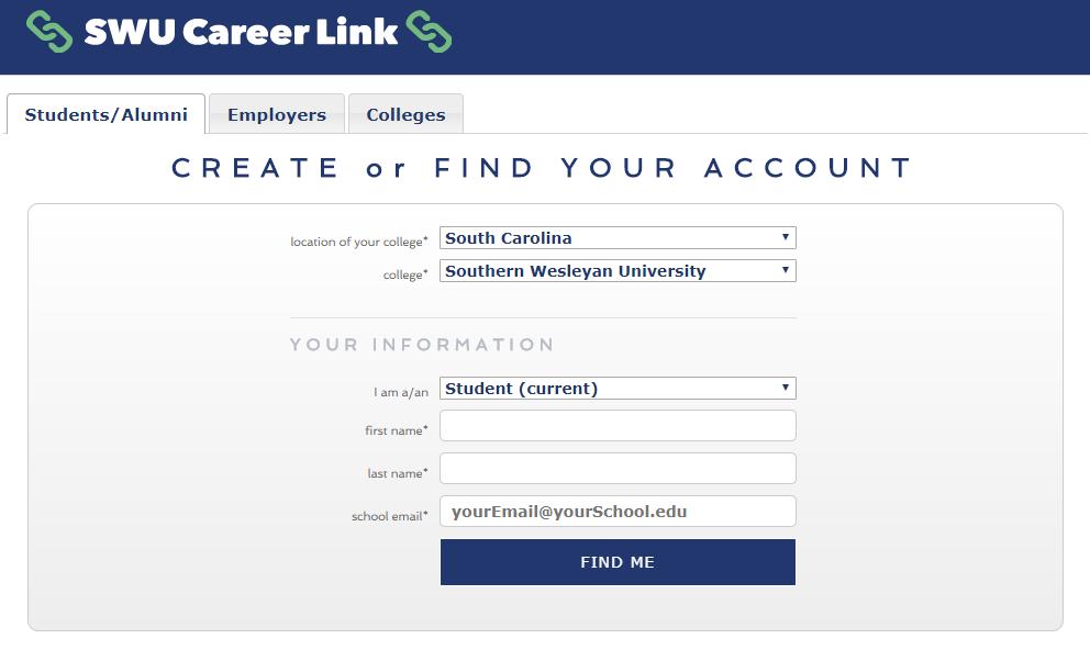 S T U D E N T S - S t e p - by- S t e p G u i d e - S W U C a r e e r L i n k 1 Go to the SWU Career Link Login Page Thank you for connecting with Career Services at Southern Wesleyan University!