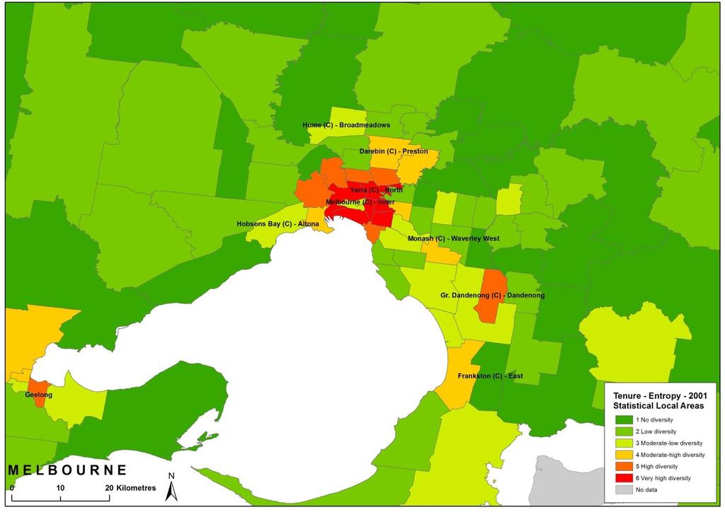 Area tenure diversity Melbourne 2001 Source: