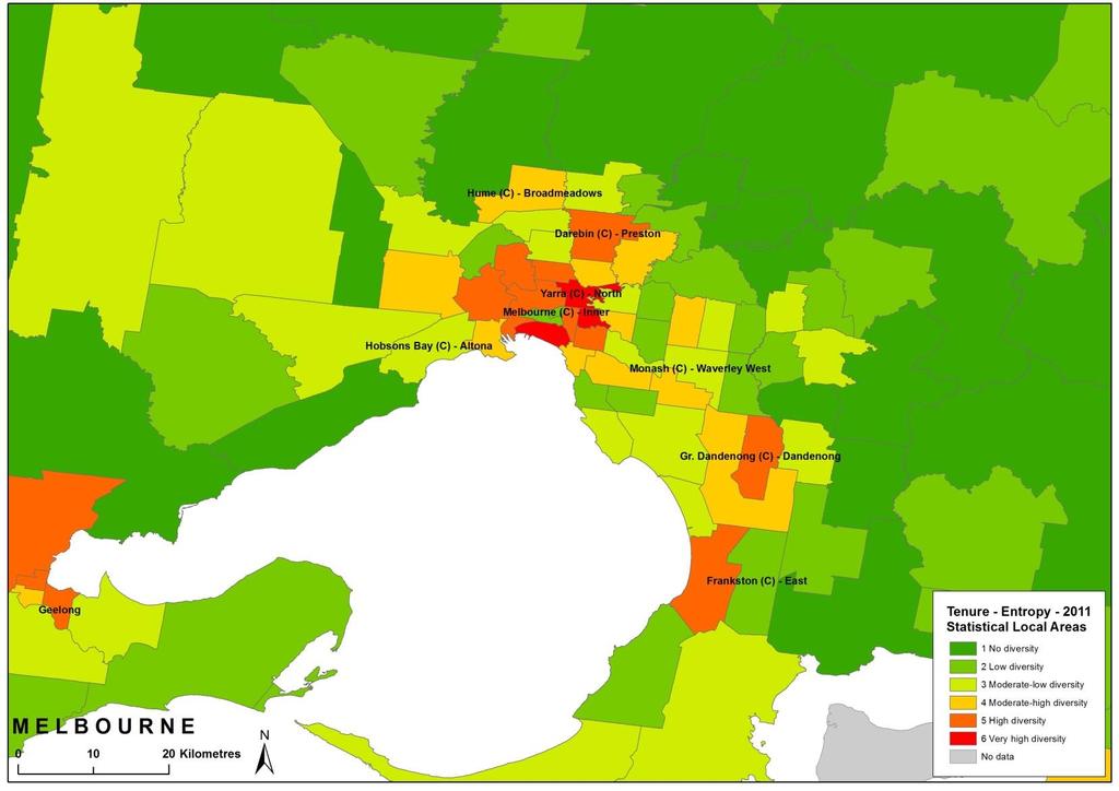 Area tenure diversity Melbourne 2011 Source: