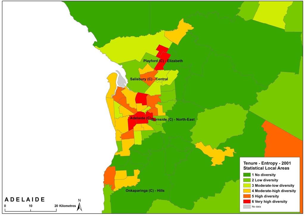 Area tenure diversity Adelaide 2001 Source: