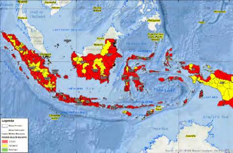 It uses an ArcGIS server to reflect the spatial distribution of risk assessment results for the entire Indonesian archipelago, i.e., potential hazards, population affected, predicted physical and economic losses (in Rupiah), and environmental damages (in hectares).