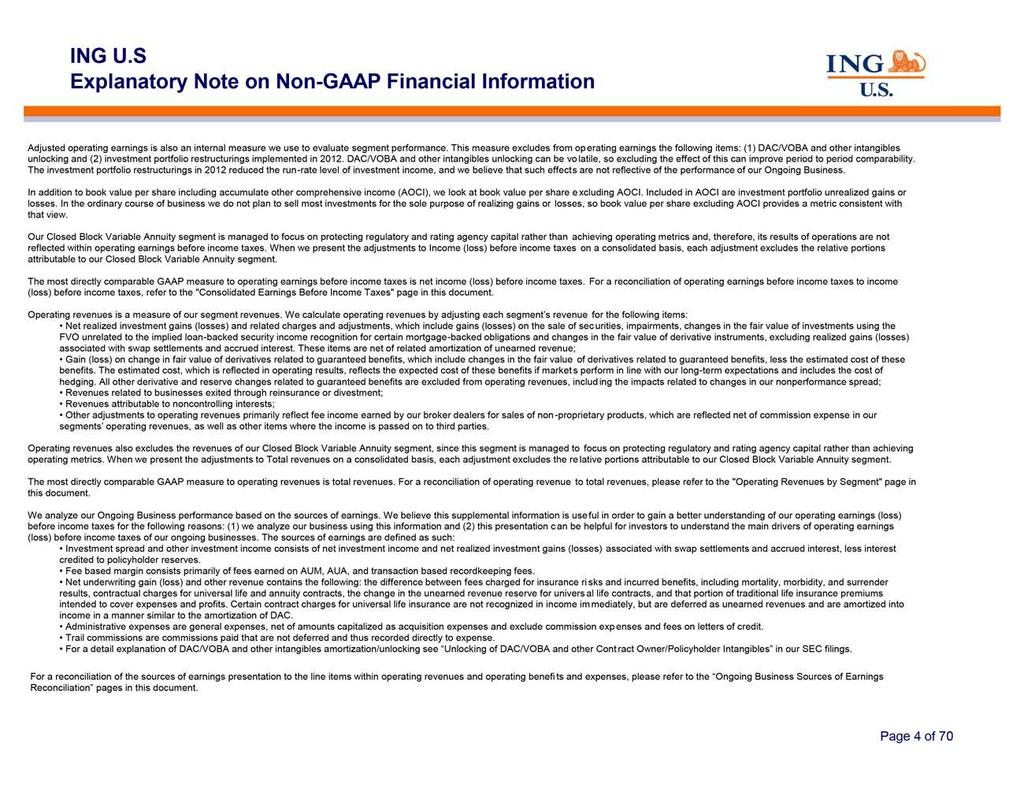 ING Explanatory Adjusted unlocking realizing Our income FVO revenue; Gain perform Revenues Other Operating adjustment The We presentation Investment Fee Net amortization Administrative Trail For Page