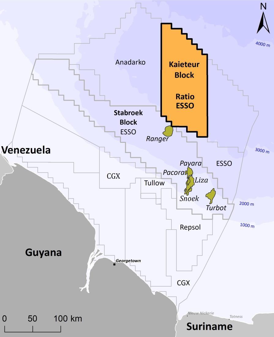 Guyana Kaieteur Block > In June 2016 an agreement was signed to transfer 50% (out of 100%) of the rights in the block to ExxonMobil and its appointment as operator; the deal was completed in February