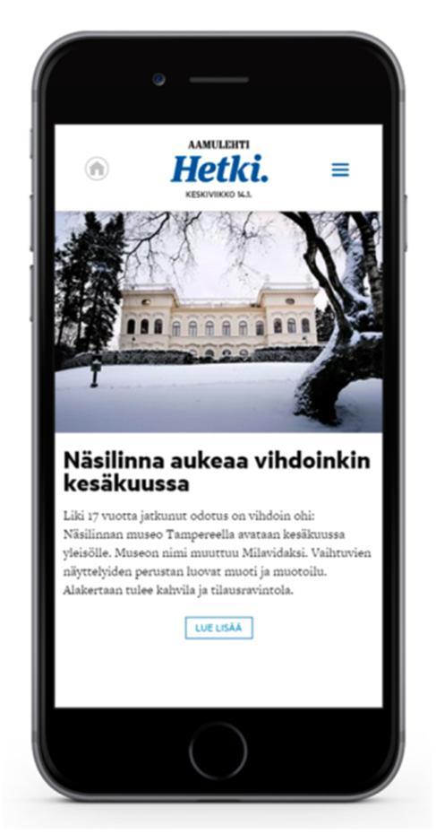 Multi-channel content Aamulehti Hetki a condensed digital news package for the afternoon Aamulehti launched its paid digital afternoon edition, Hetki ( Moment ) in January 2015.