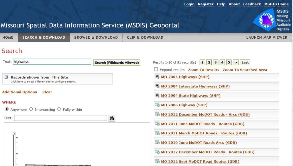 Transportation Files from MODOT also on MSDIS (Missouri Spatial Data Information)