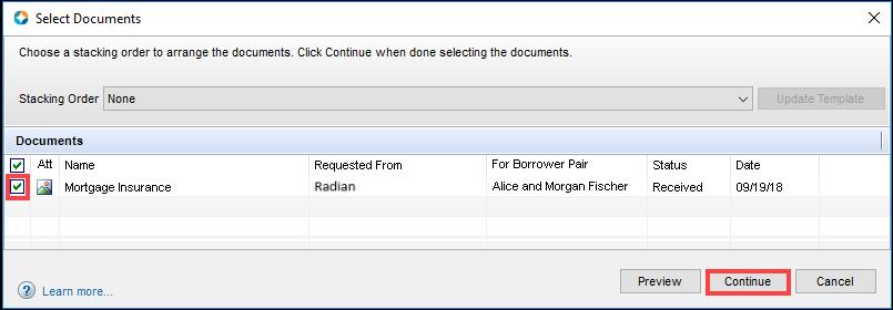 4) In the Select Documents window, click to select your document(s), and