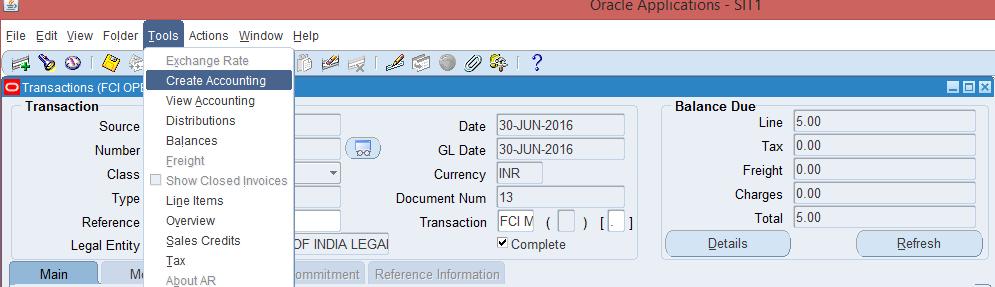 Create accounting Draft / Final / Final & Posted (UM 12) Open the Transaction form that you need to Transfer to GL. Navigate to > Go to Tools > create Accounting.