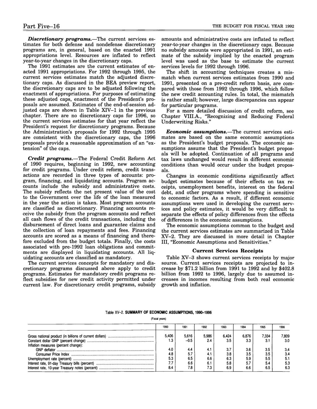 Part Five-16 THE BUDGET FOR FISCAL YEAR 1992 Discretionary programs.