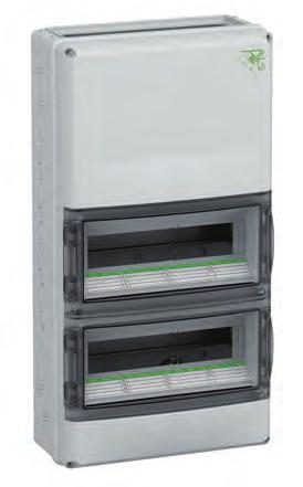 pre-installed height adjustable DIN rail. Integrated ventilation elements included to reduce condensation. Labeling strips included. Additional connection space has standard 35 mm DIN rail installed.