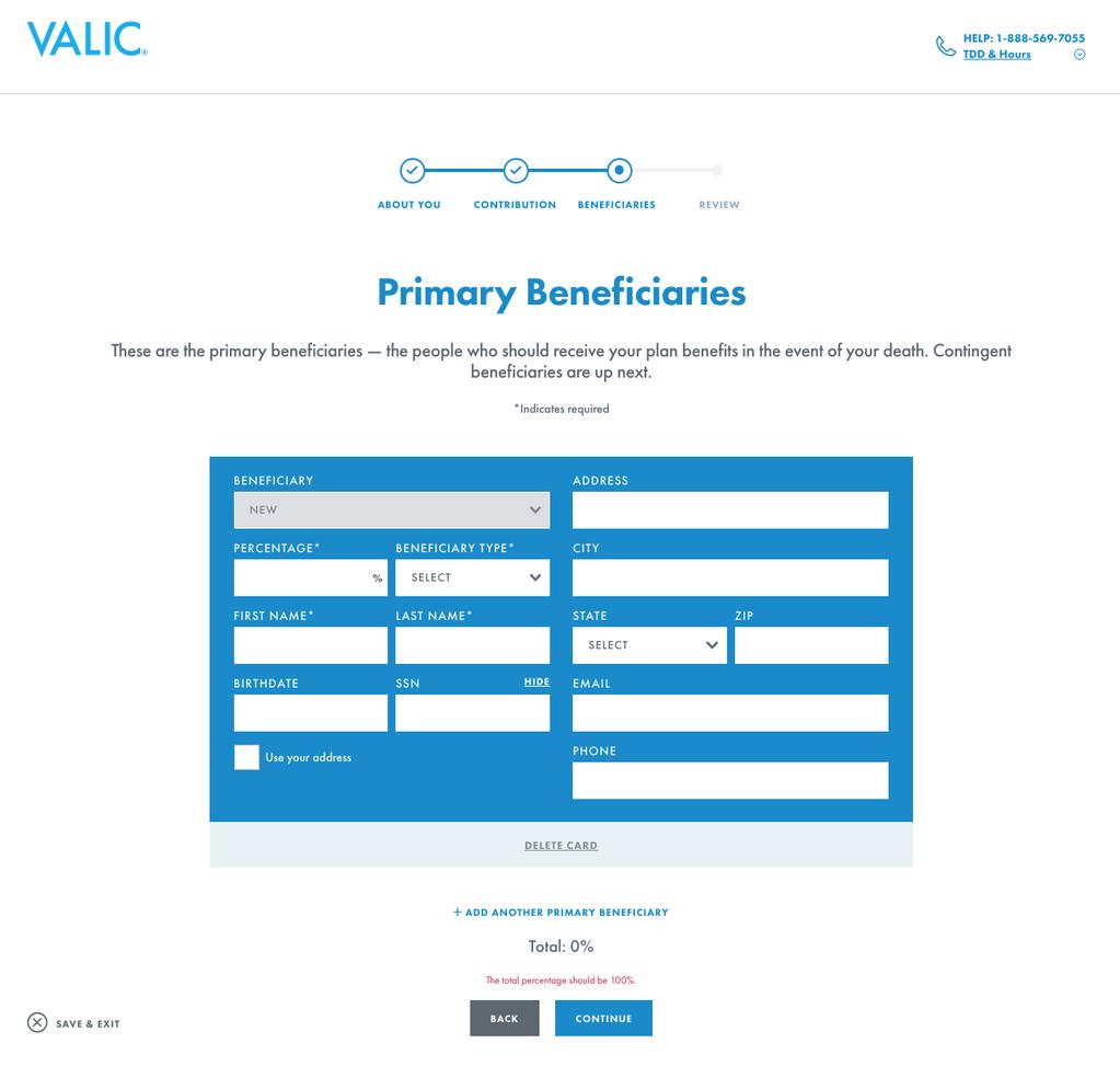 Opening an investment account with VALIC (Continued) Step 7: Next, choose your allocations.