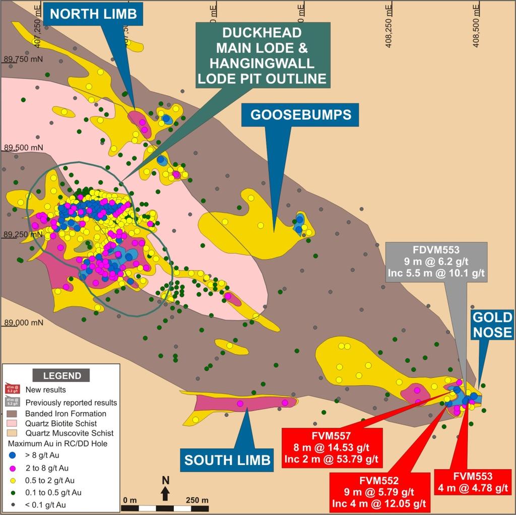 Gold Nose 1 km from Duckhead haul road, 6 km from the plant Potential for near