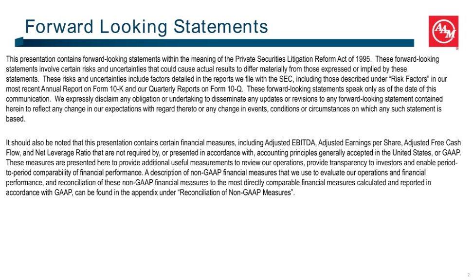Forward Looking Statements This presentation contains forward-looking statements within the meaning of the Private Securities Litigation Reform Act of 1995.