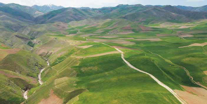 RECONSTRUCTION UPDATE Farmland creeps through the rolling hills of Badakshan Province in northeastern Afghanistan. Only about 12% of the country is suitable for agriculture.