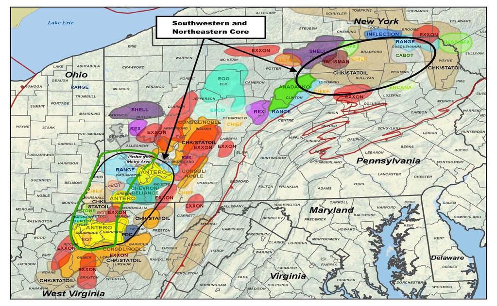Marcellus Shale Position Southwestern and Northeastern Cores Rich Gas Window in Southwestern Core Antero 2 horizontals completed Strong results Antero 64 horizontals completed