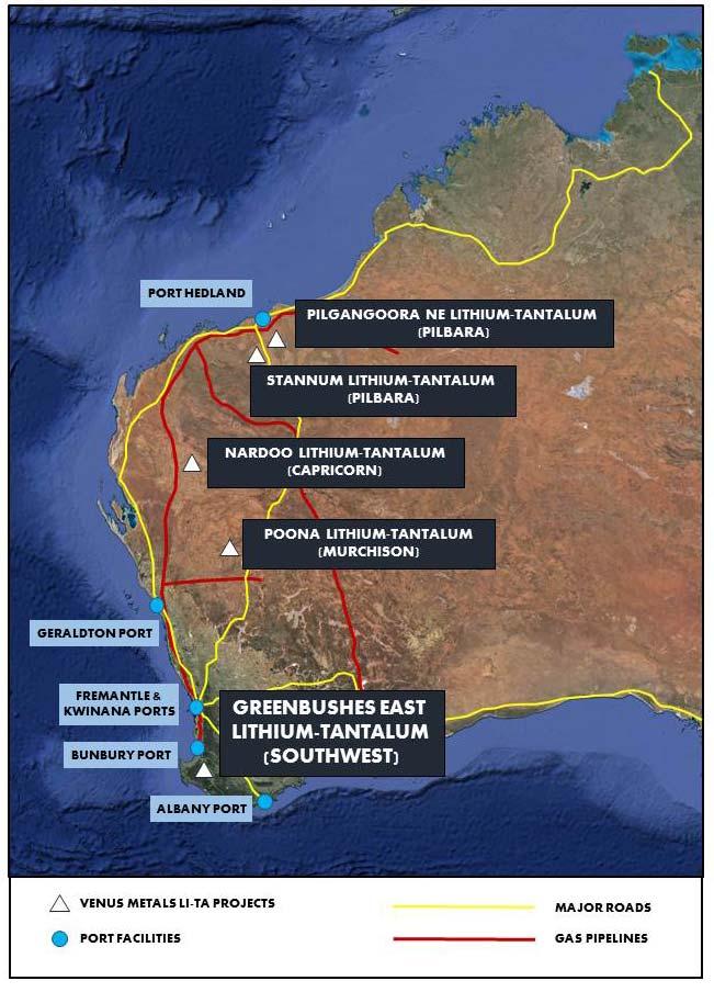 Lithium-Tantalum Projects Western Australia Pilgangoora North-East (Pilbara) Located along strike and close to Pilbara Minerals Pilgangoora deposit and adjacent to Dakota Minerals.