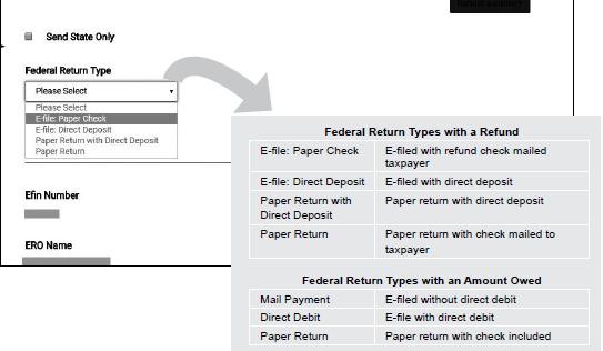 Return Type- Fed Refund Check if NOT filing Fed Return Check
