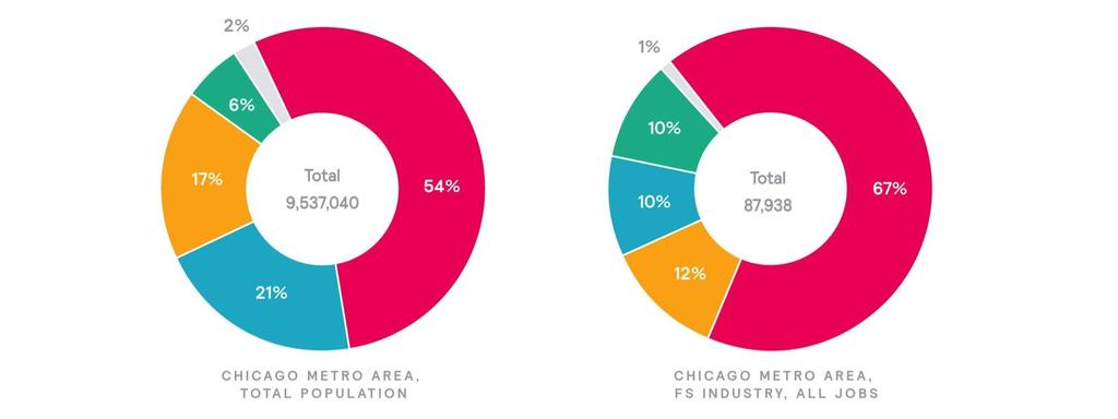 T H E C H A L L E N G E Representation in the Chicago area financial industry is not comparable with metropolitan area demographics.