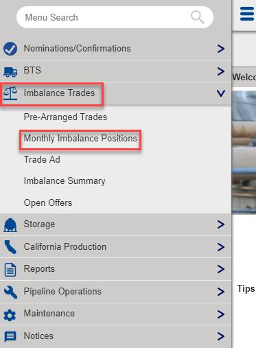 1.6 Monthly Imbalance Positions A customer s current Imbalance and Storage Position (if