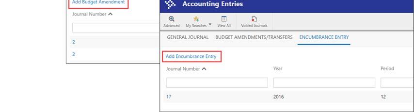 Each tab provides entries for the specified type, and provides an option for adding records for each type.