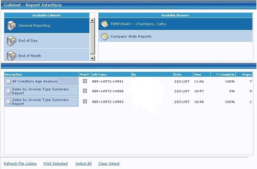 Viewing the Reports in the Report Cabinets Go into the Report Cabinets and the reports will now be displayed as follows Click to view the report This Field defaults to X.