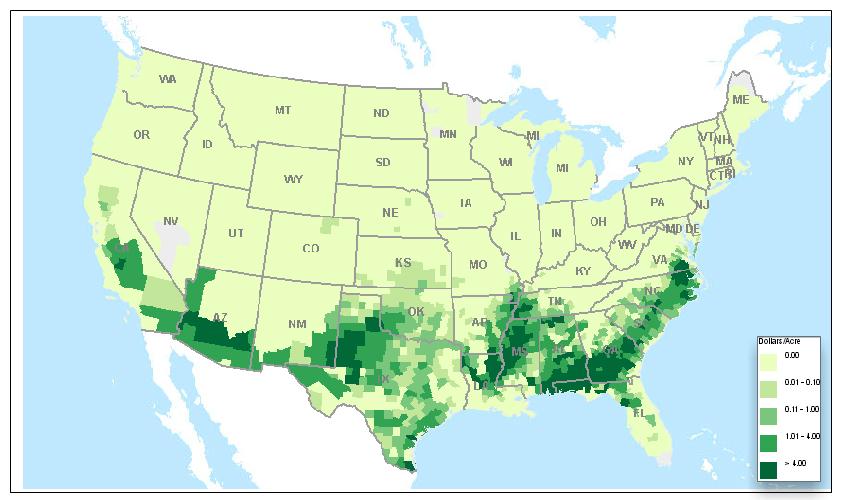 Counter-Cyclical Payments $/ac in 2009 Source: USDA-ERS Farm Program Atlas