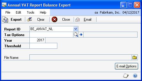 CHAPTER 6 BELGIAN VAT To open the Annual VAT Report Balance Export window, you must add this window to Shortcuts.