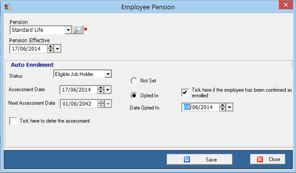 Select a qualifying pension from the drop down list of pensions. If the pension required is does not appear in the list it indicates it has not been set as qualifying.
