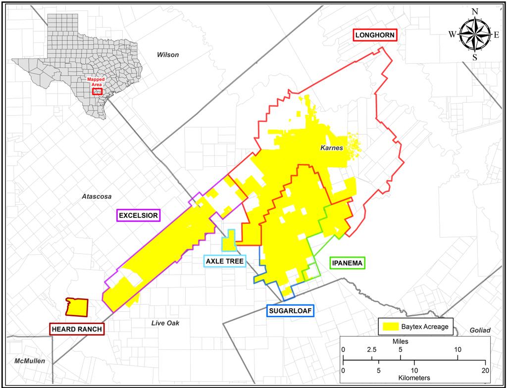 Baytex Acreage Position The Eagle Ford Provides Baytex With Exposure to a World Class Oil Resource Play Overview of Acreage 23,000 net contiguous acres in the Sugarkane Field in the core of the