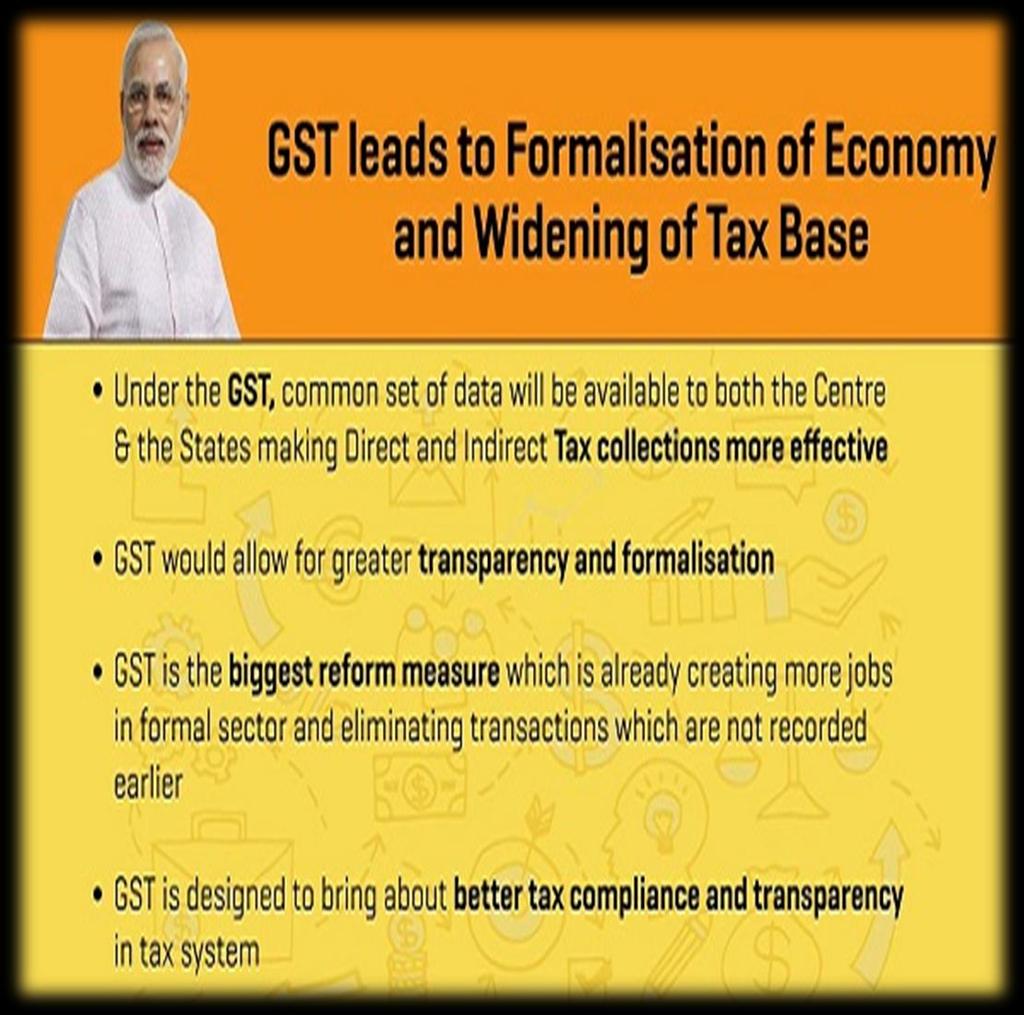 FORMALIZATION OF ECONOMY 1 More and more businesses moving in the formal economy is evident from the significant increase in the GST taxpayer base.