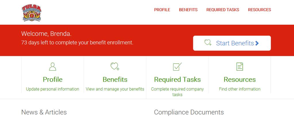 This is the screen you will see when you login. From here you can look at different resources, update your personal information and review your benefits.