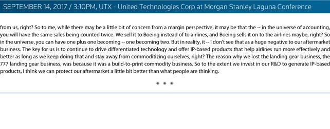 SEPTEMBER 14, 2017 / 3:10PM, UTX - United Technologies Corp at Morgan Stanley Laguna Conference from us, right?