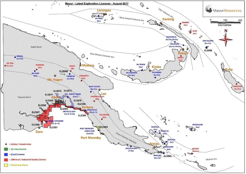 EL nr Province Commodity focus Ownership at end of quarter 1 2040 W Highlands Copper / Gold 100% 123 2 2095 Milne Bay Copper / Gold 100% 150 3 2096 New Ireland Copper / Gold 100% 191 4 2150 Gulf