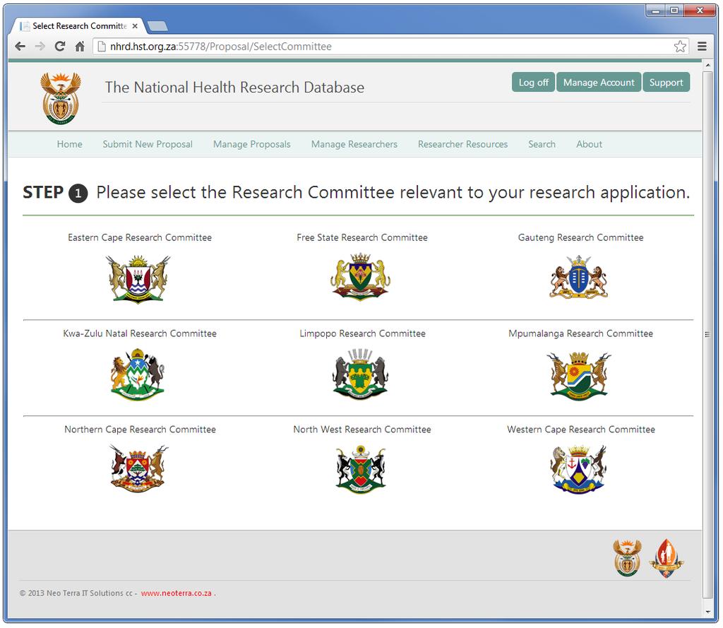 For example: If you want to apply to the Western Cape Research Committee, click on the Image as shown below.