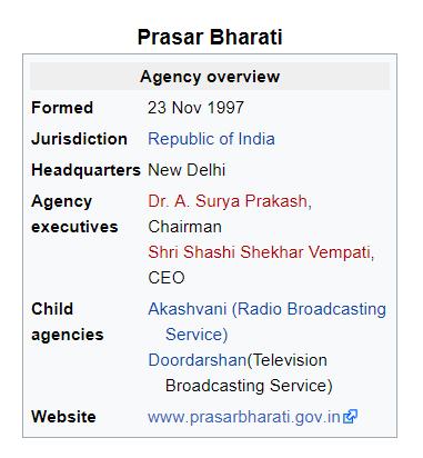 Prasar Bharati Prasar Bharati is India's largest public broadcasting agency.