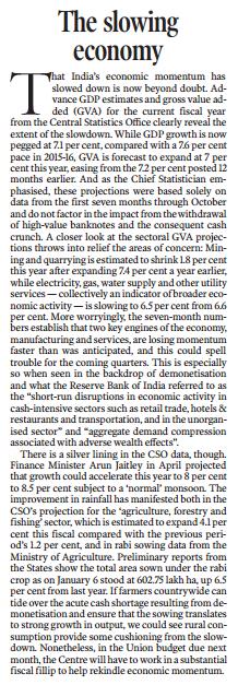 Backdrop of demonetisation- CSO data(q-1-ministry) GDP Decrease-7.6-7.1% GVA Decrease-7.2-7% GVA-Mining and quarrying is estimated to shrink7.1 to 1.