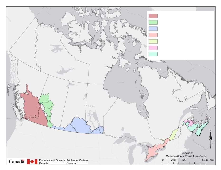 Fraser and Columbia watersheds Eastern Slopes Rockies Milk River, Southern Saskatchewan and Manitoba watersheds Lower Great lakes watershed Saint Lawrence Lowlands Southern