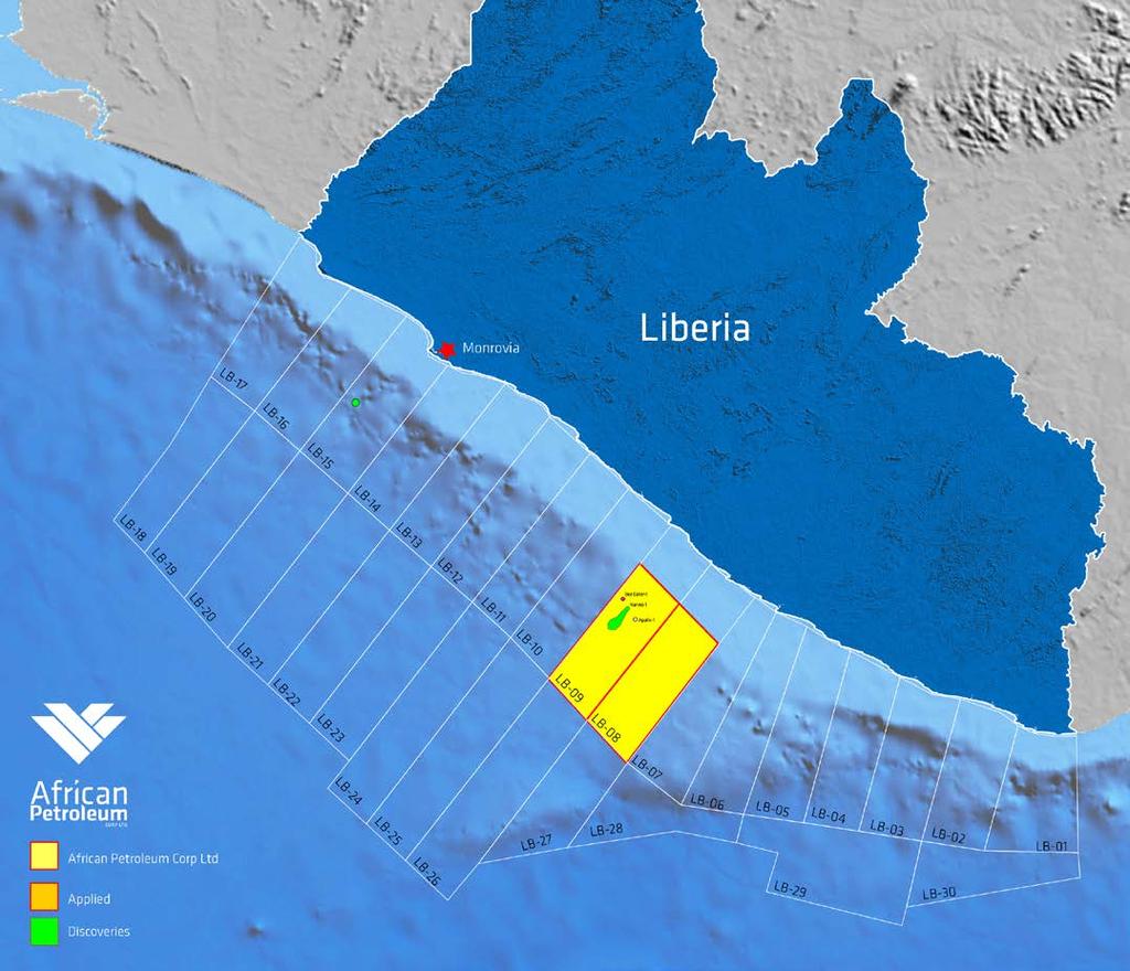 Liberian Project: Blocks LB08 and LB09 Figure 2: Location of Blocks LB08 and LB09, offshore Liberia African Petroleum holds a 100 per cent interest in Blocks LB08 and LB09, located offshore Liberia,