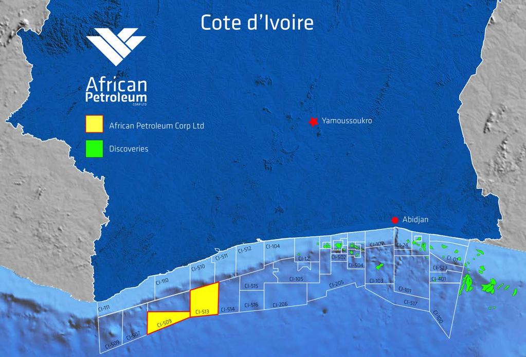 Côte d Ivoire Project: Blocks CI509 & CI513 Figure 3: Location of the Côte d Ivoire Licence Blocks CI509 and CI513, offshore Côte d Ivoire African Petroleum Côte D Ivoire Limited holds a 90 per cent