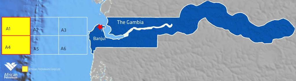 Gambian Project: Blocks A1 and A4 Figure 5: Location of the Gambian Licence Blocks, offshore The Gambia African Petroleum holds a 60 per cent operating interest over Blocks A1 and A4, covering a