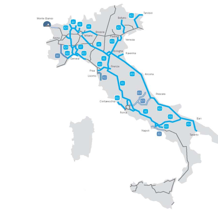 Network of motorway concessions held by Group subsidiaries Autostrade per l'italia Traforo del Monte Bianco Raccordo