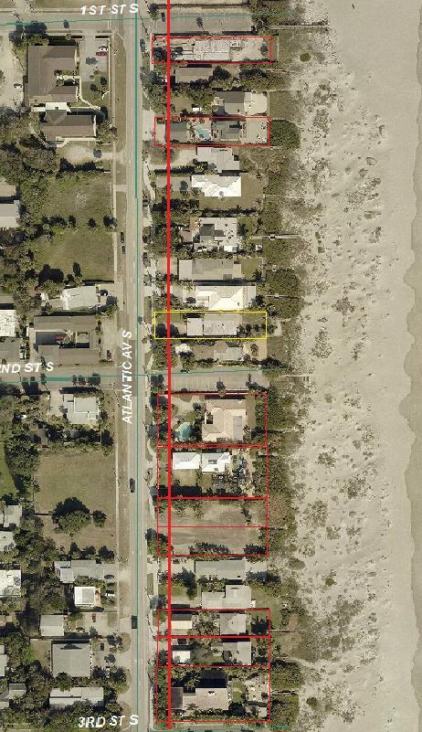 ATTACHMENT E Bold Red Line 25 foot setback line Red Bordered Parcels homes