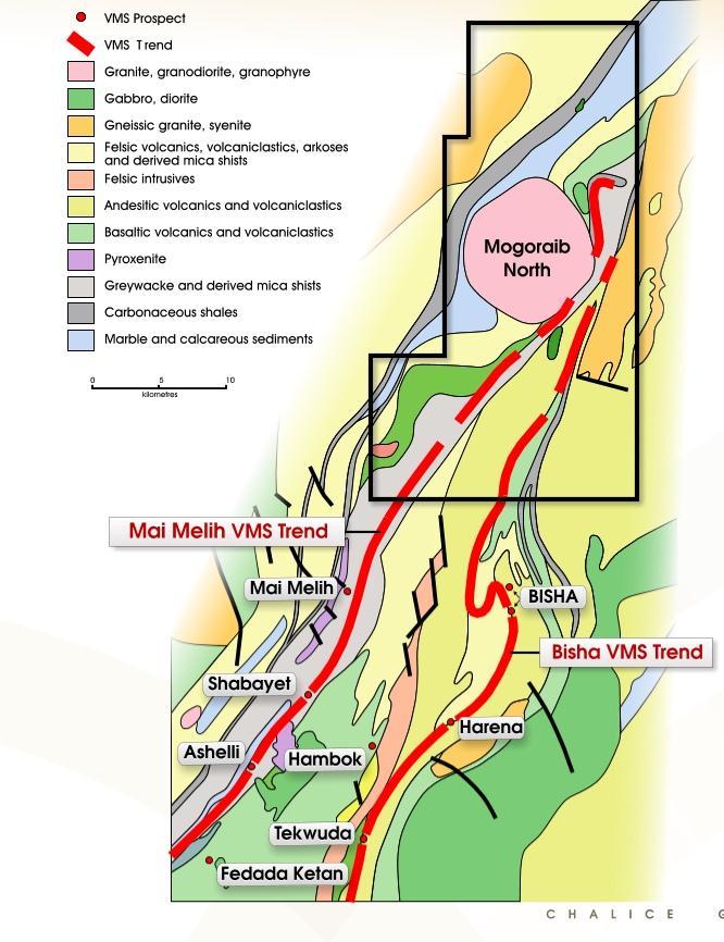 Mogoraib North Exploration Licence Primary target polymetallic VMS but gold potential as well VTEM survey completed mid- 2011 ~3825 line kilometres Numerous bedrock conductor