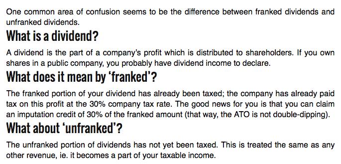 What is the difference between a franked dividend and an unfranked dividend?
