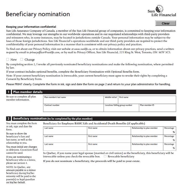 Select the appropriate PDF beneficiary form (English or French) and fill out your claim information online or print and fill it out manually. 5.