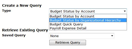Budget Status by Organizational Hierarchy The Budget Status by Hierarchy is used to view summarized budget information by an Organization or Account code.