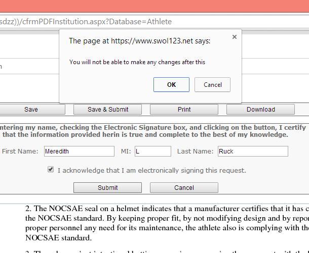 MAKE SURE THE FORM YOU ARE SUBMITTING IS ACCURATE AND COMPLETE BEFORE CLICKING OK and click Ok buttn.