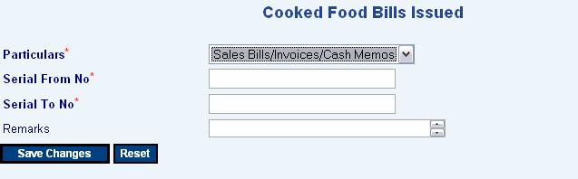 78 9. Enter Section Cooked Food Bills / Invoices issued.